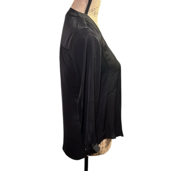 Vince Camuto black v- rock blouse with long sleeves with button accents. - Picture 3 of 8
